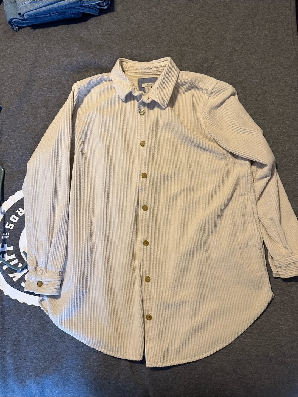 L.L. Bean Cream Corduroy Button-Down Shirt